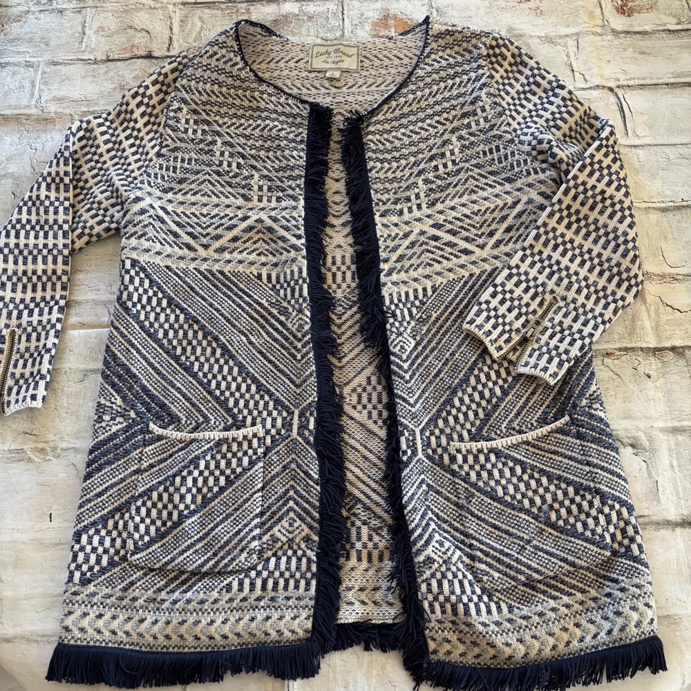 Lucky Brand Dark Blue and Cream Cardigan